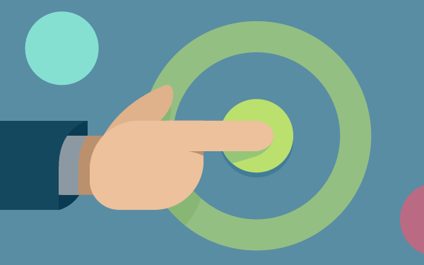 A hand stretched out with its forefinger on a target middle circle