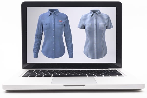 Laptop screen with images of women's shirts.