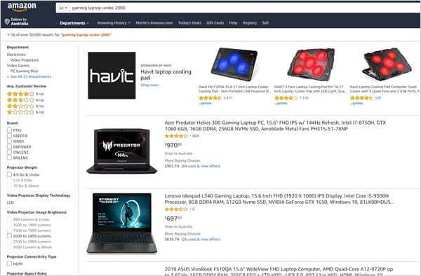 Amazon product results page.