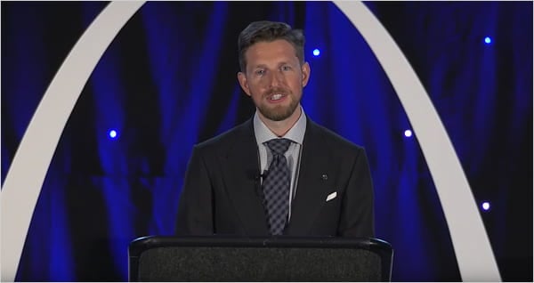 Matt Mullenweg giving a State Of The Word address at WCUS St. Louis, Missouri, 2019