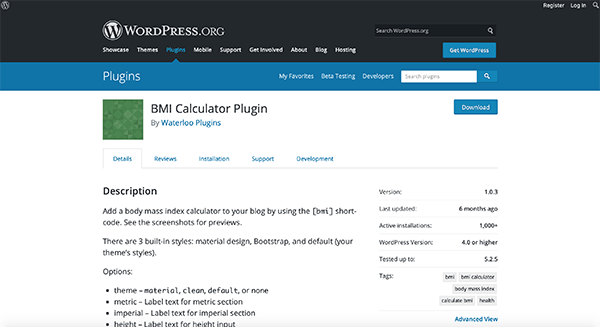 BMI calculator homepage.