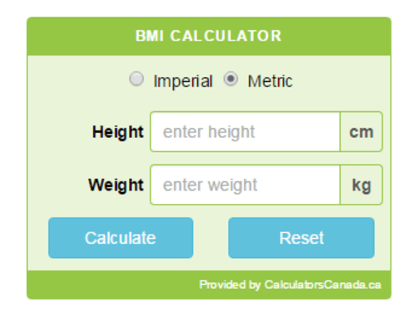 Example of the CC BMI Calculator wordpress plugin.
