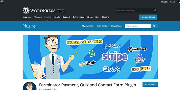 Landing page for Forminator.