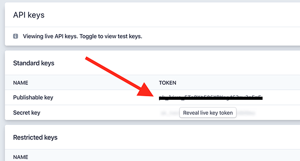 Stripe Publisher Key.