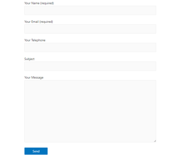 Showing the finished contact form.