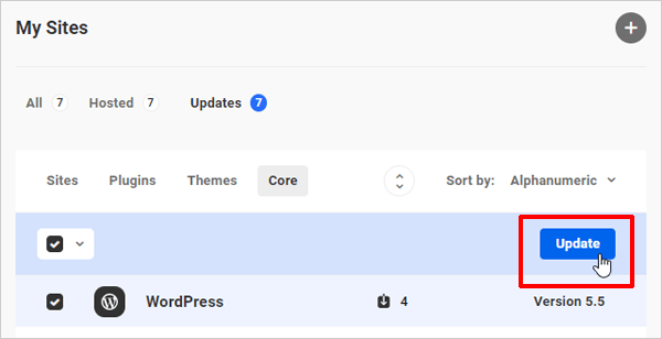 The Hub - Bulk Update button