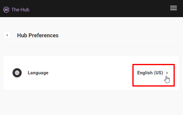 Hub Preferences - Language menu