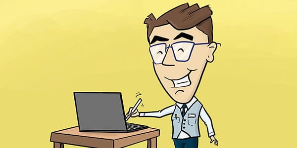 Forminator cartoon signing a doc.
