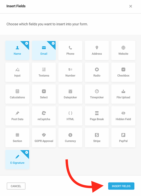 Where you’ll pick what fields you want to include.
