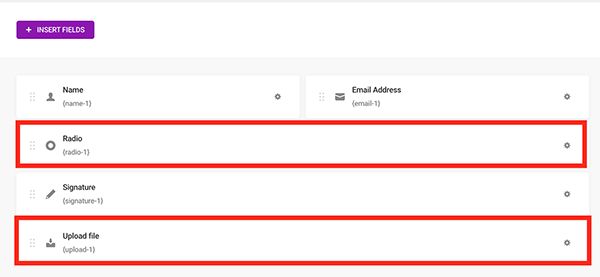 The Radio and Upload file fields.