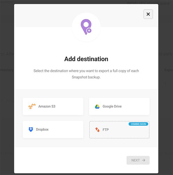 Destinations available. 