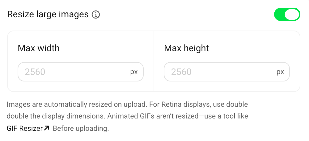 Image resize sizes.