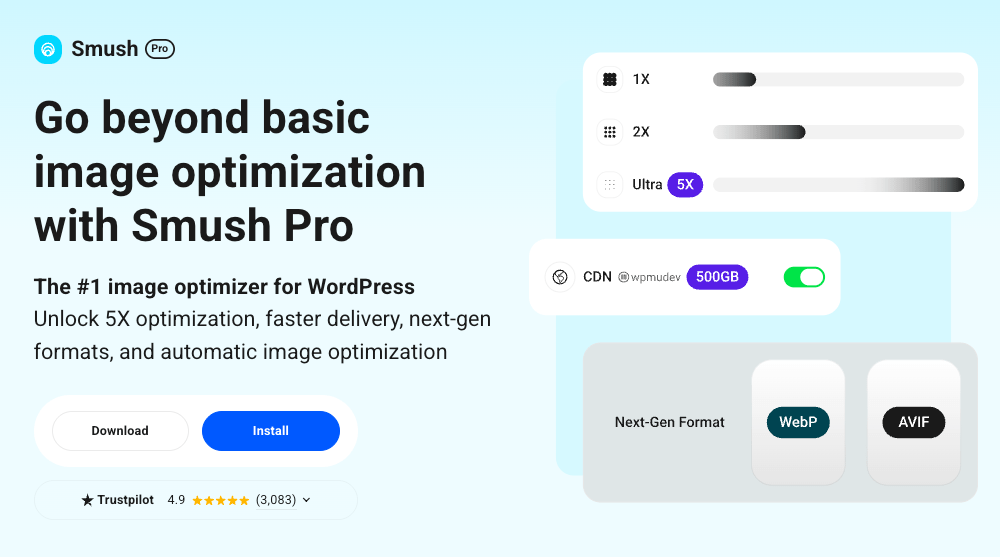 Smush image optimization and compression plugin for WordPress.