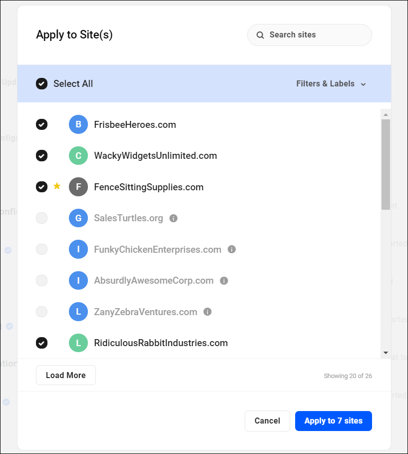 Apply default configs to sites