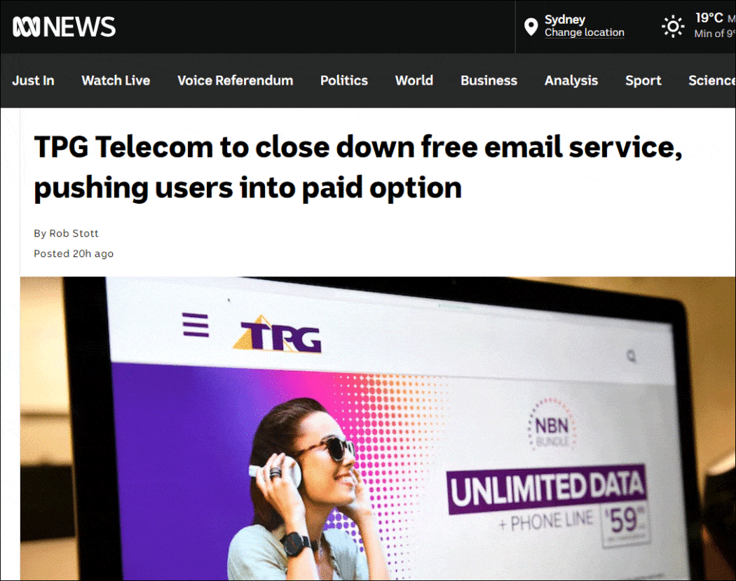 News: ISP Provider starts charging for free email service.