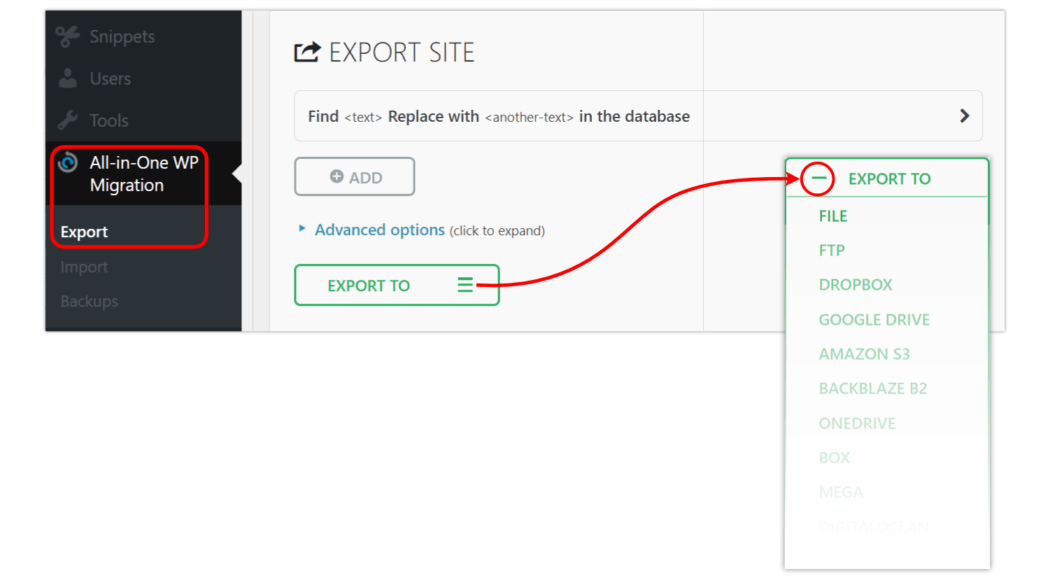 All-in-one export