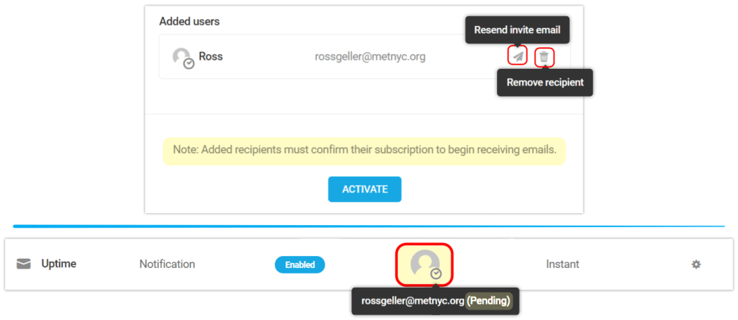 Notification confirm subscription
