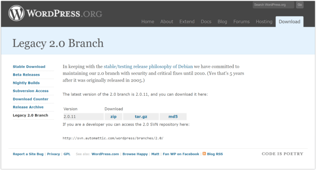 2008 Download > Legacy 2.0 Branch