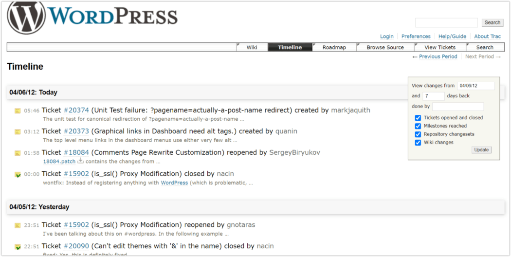 2010 Blog > Trac timeline