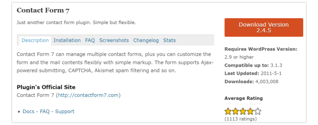 2011 Most Popular Plugin – Contact Form 7