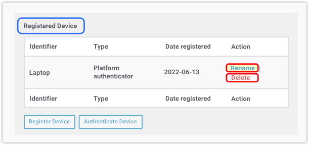 Rename or delete registered device