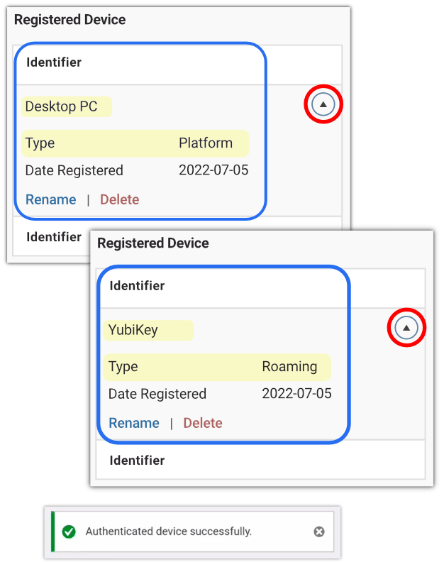 authenticated device successfully