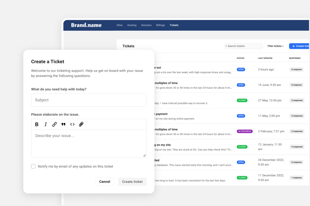 Clients create Hub Tickets via client portal