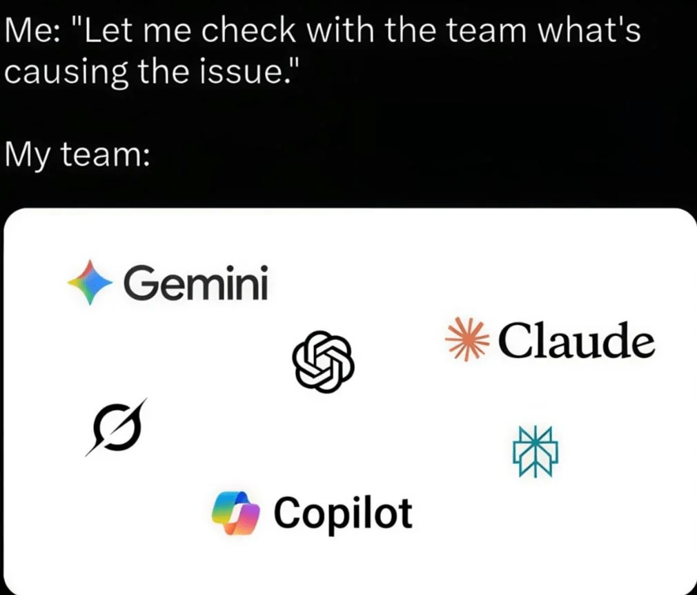 Meme depicting AI agents as team members