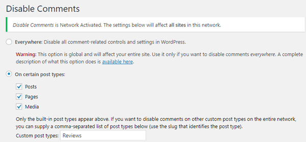 Disable Comments WordPress plugin