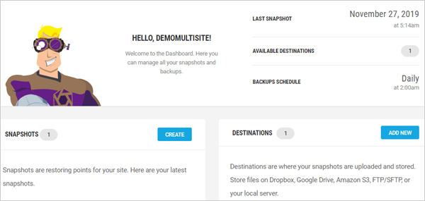Snapshot dashboard