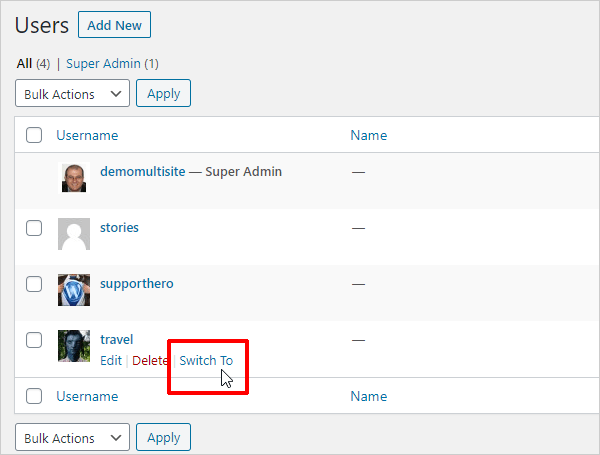 User Switching WordPress plugin.