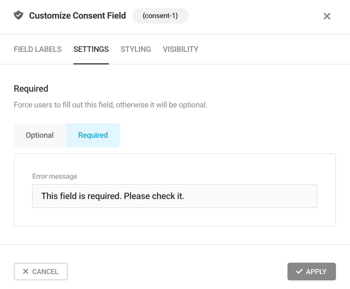 Adjust settings of the Consent field