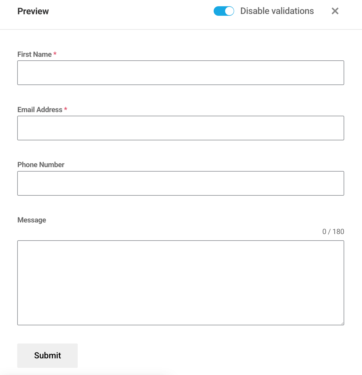 Disable validation when previewing a form