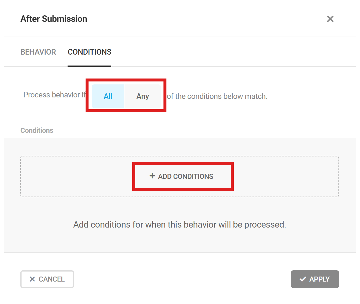 Configure conditions for form submission behavior in Forminator