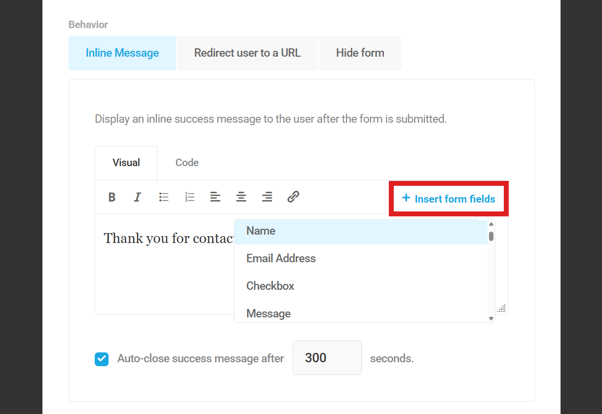 Insert form data in an after submission message