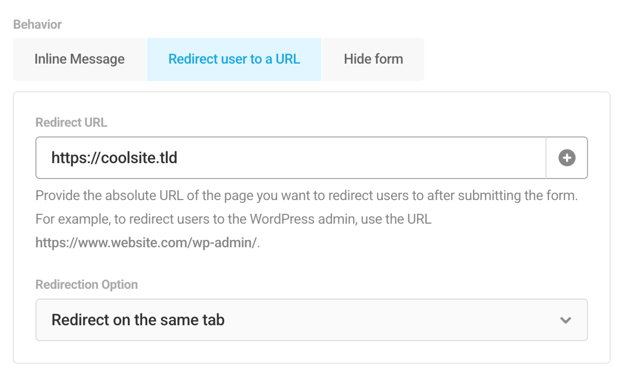 Configure form submission behavior in Forminator]