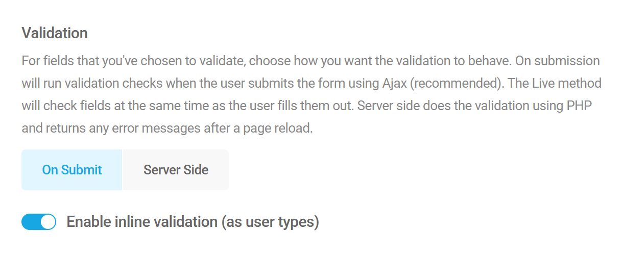 Field validation options in Forminator