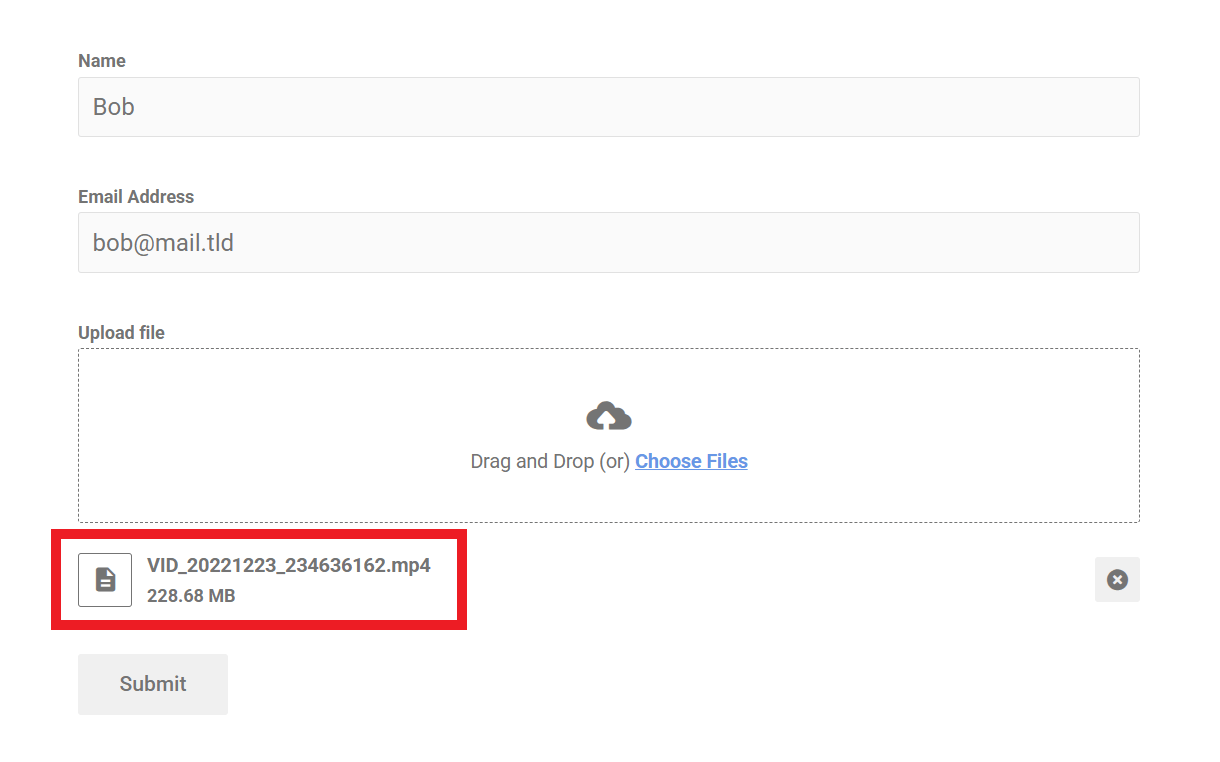 Large file uploaded in Forminator upload field with Big File Form Uploads