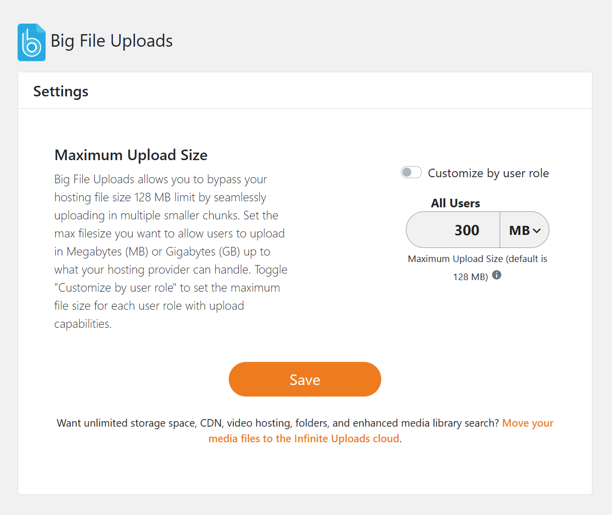 Set filesize limit in Big File Uploads