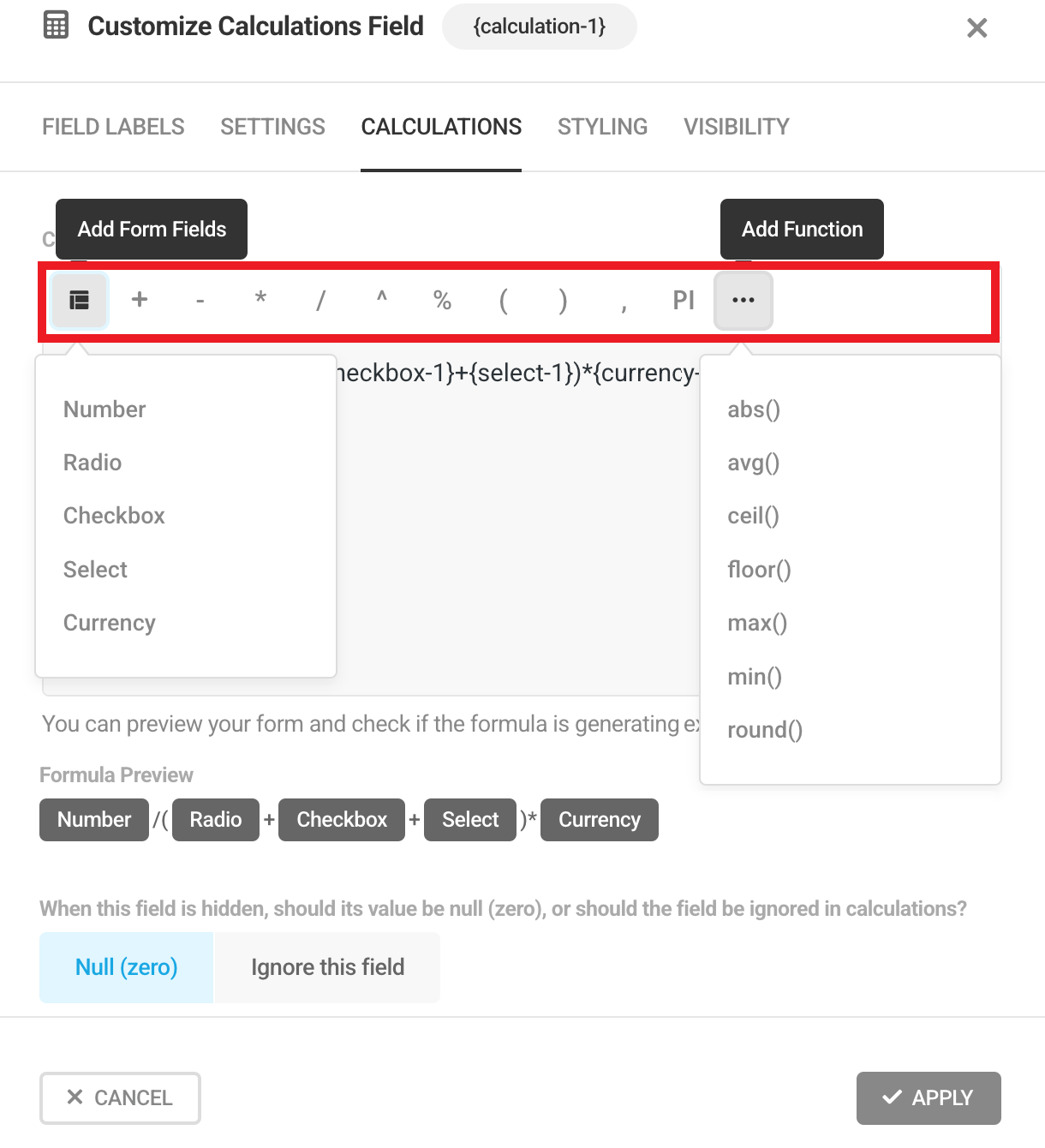Create simple or complex formula in Forminator Calculations field
