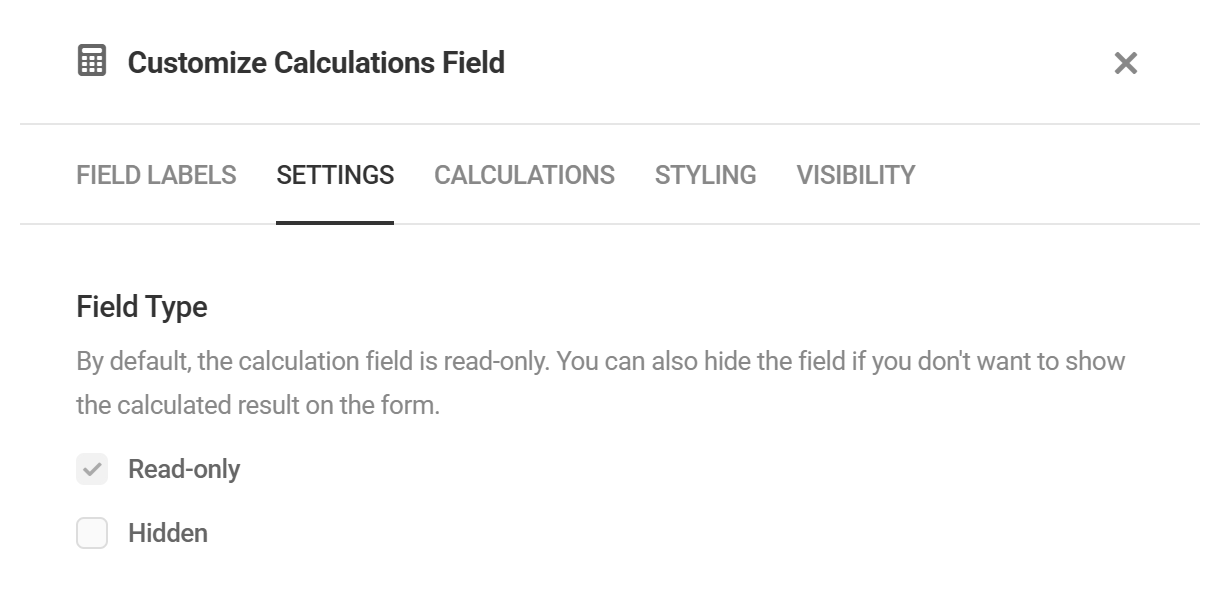 Calculations field settings