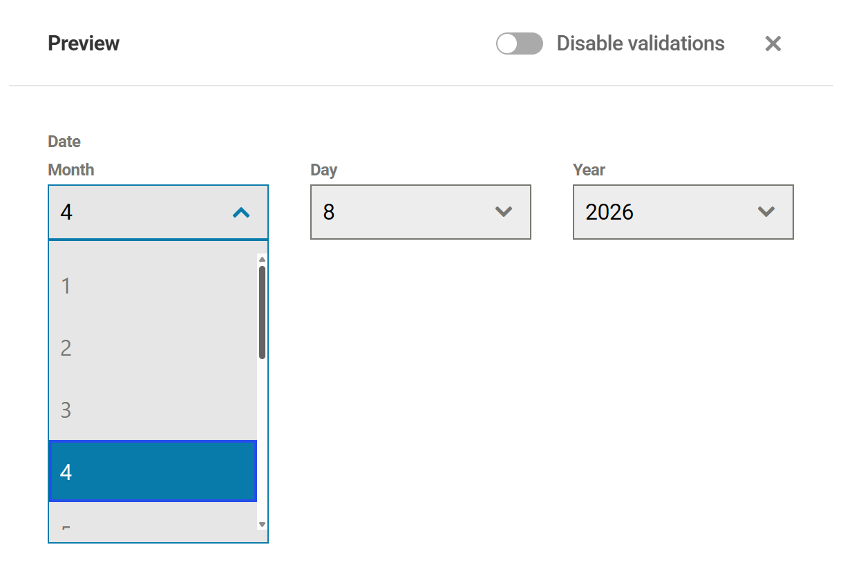 Datepicker field with Dropdowns format