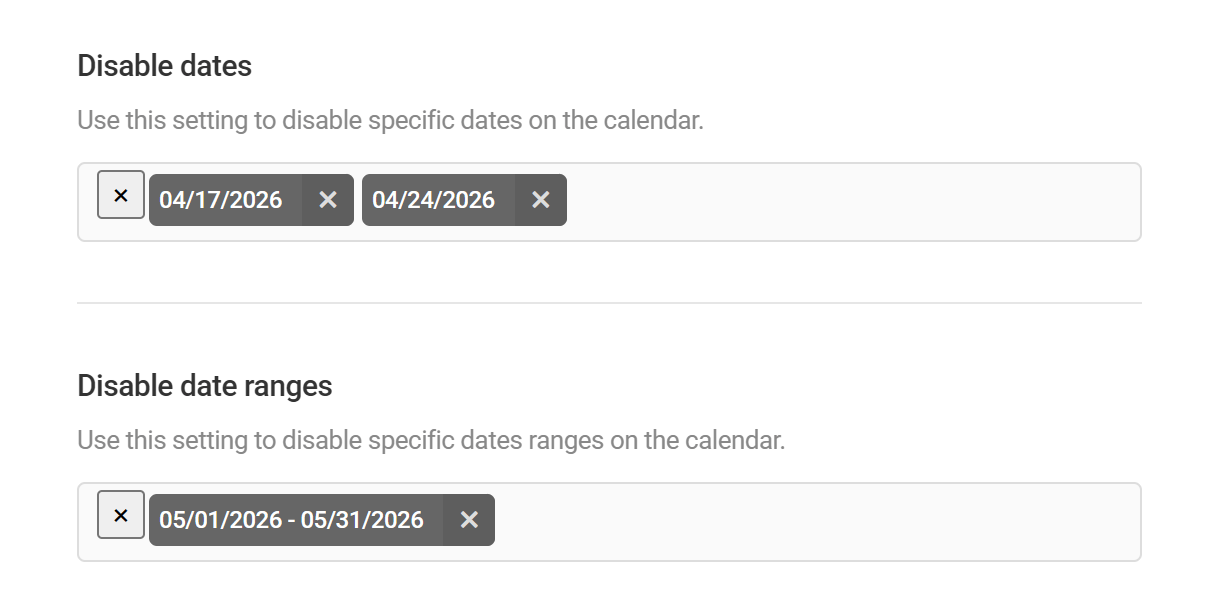 Disable dates or date ranges in Forminator Datepicker field