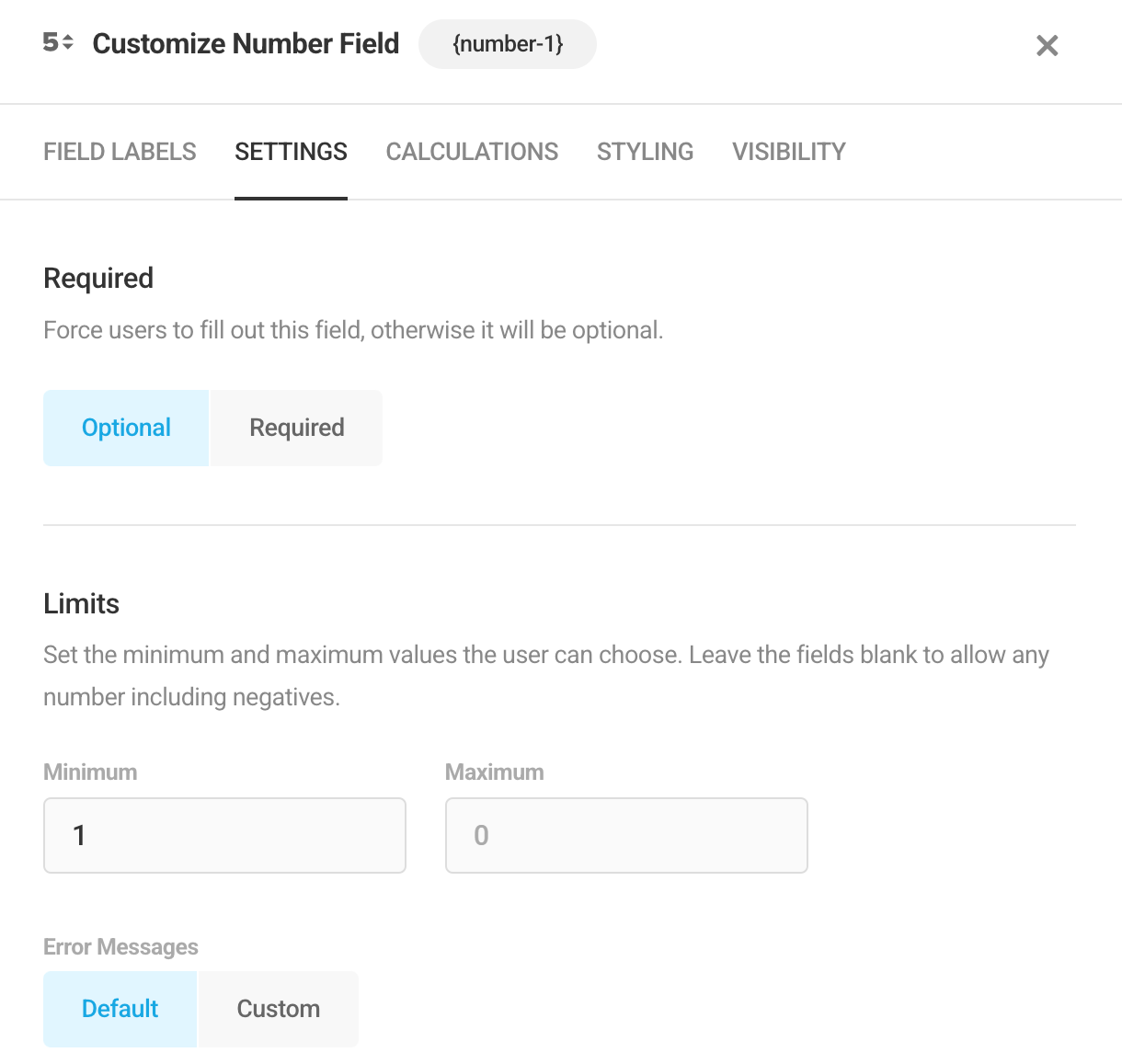 Edit Number field settings in Forminator