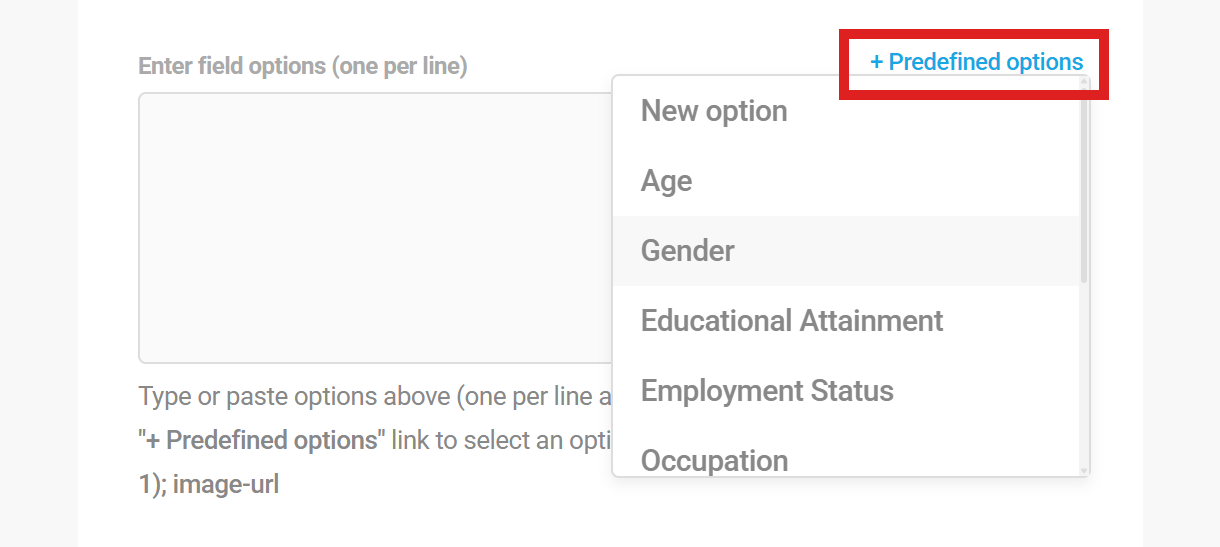 Bulk add predefined options to radio field