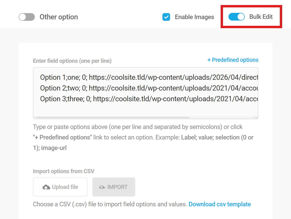 Bulk add options to radio field