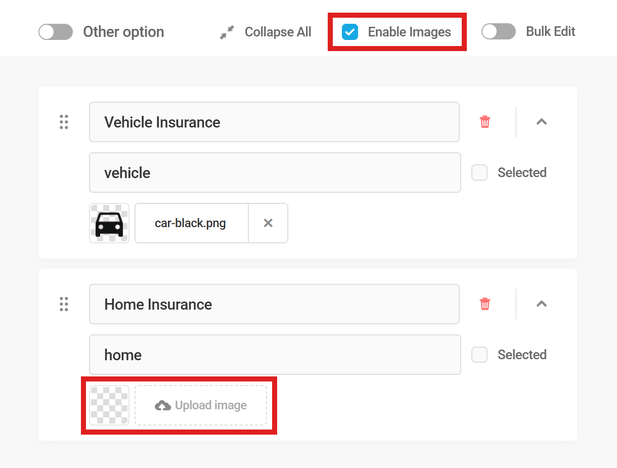 Enable images in checkbox fields