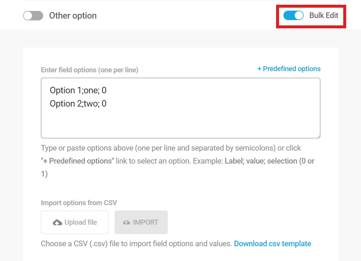 Bulk add options to select field