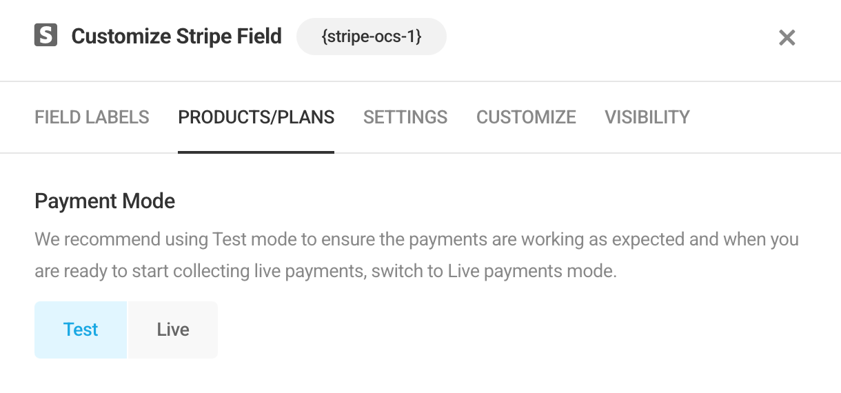 Product settings in Forminator Stripe field