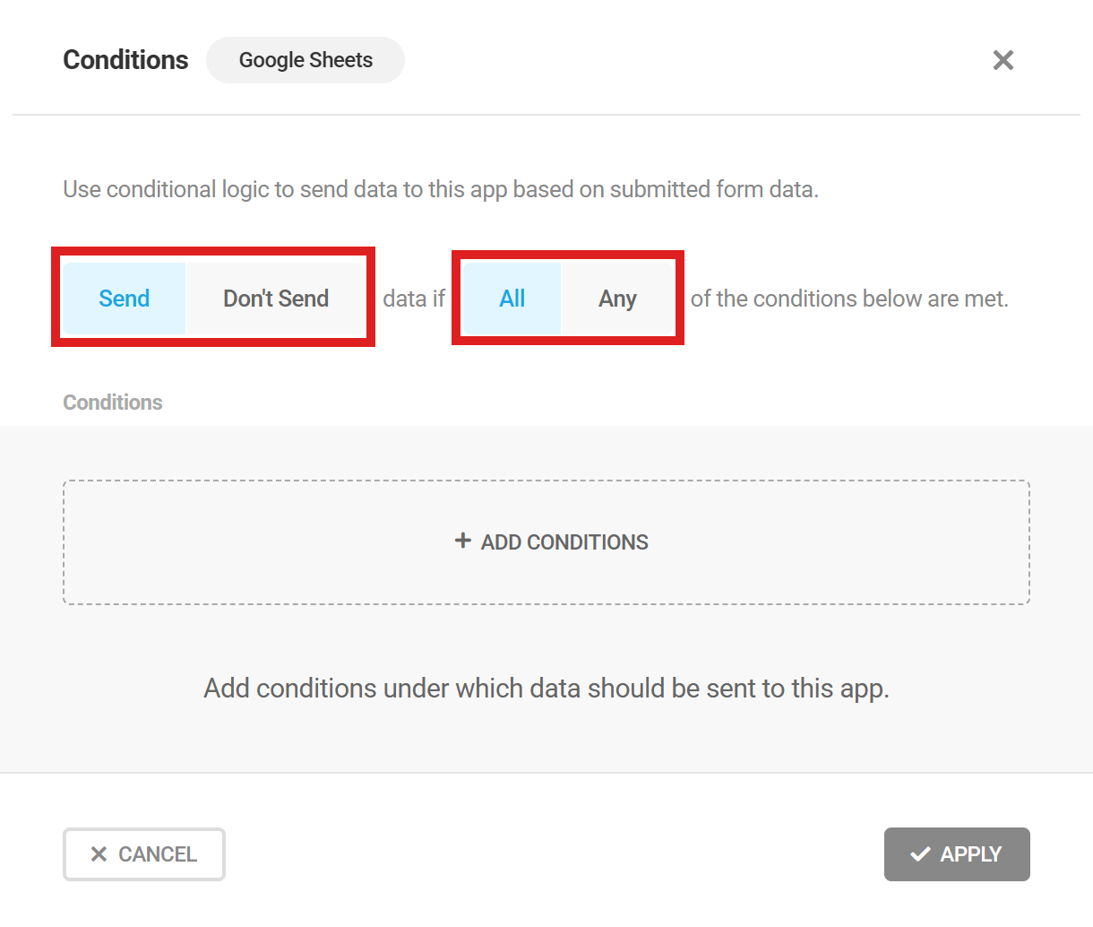 Send data conditionally to 3rd-party apps in Forminator